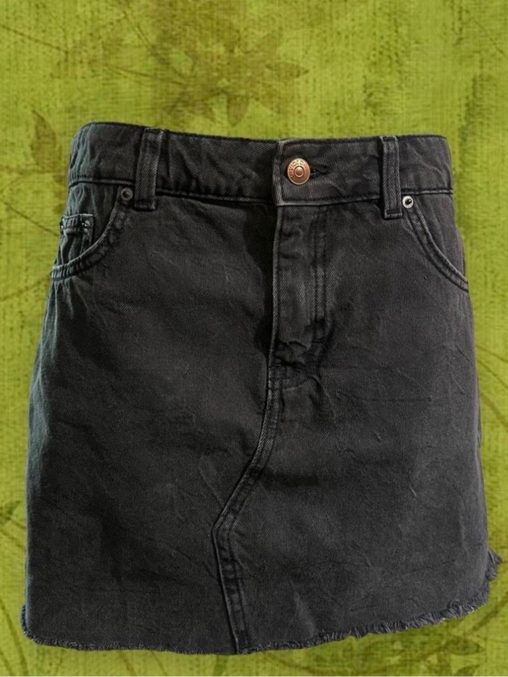 Grunge Y2K 100% Cotton Divided Black Distressed Grunge Denim Mini Skirt